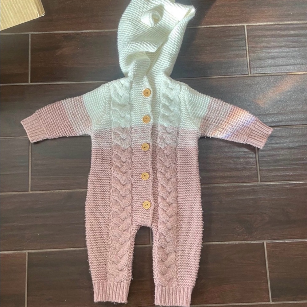Charming Knit Baby Footie in Pink and Cream